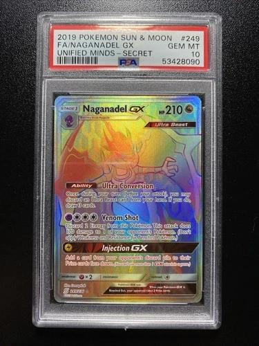 2019 POKEMON SUN & MOON UNIFIED MINDS SECRET #249 FULL ART/NAGANADEL GX PSA 10