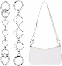 2 Pcs Silver Purse Extender Chain Heart  Moon Bag Strap Replacement Accessories