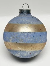 Vintage Shiny Brite Mica Striped Glass Christmas Ornament 3” Steel Blue