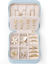 Travel Jewelry Case, Small Travel Jewelry Organizer Box for Girls Women - Blue