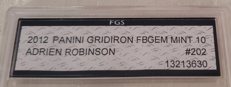 2012 Adrien Robinson Panini Gridiron #202 Rookie FGS graded GEM Mint 10 - Image 3 of 3