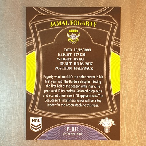 2023 NRL Elite Pearl Special Jamal Fogarty Card P011 Parallel Raiders - Picture 2 of 2