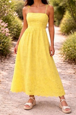 Alice + Olivia Yellow Eyelet Maxi Dress Women's Size 6 Floral Embroidered  Boho | eBay