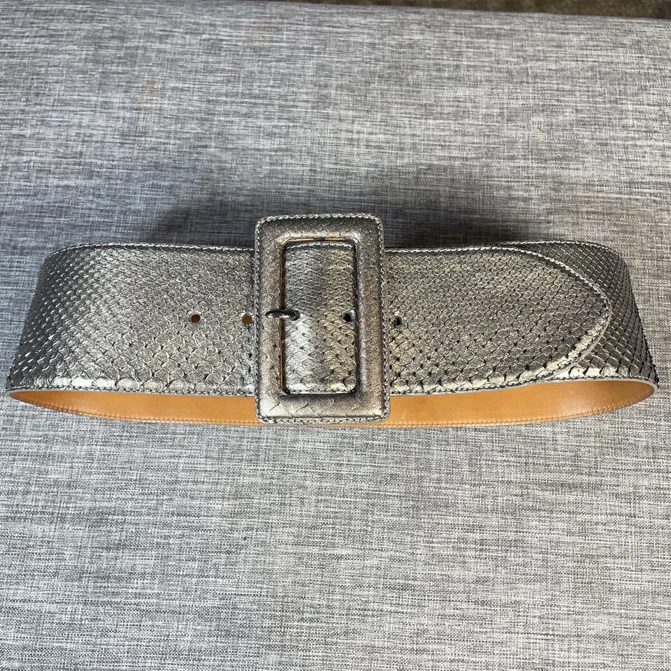 RALPH LAUREN PURPLE LABEL PYTHON SILVER BRONZE BELT  SIZE S - image 2 of 4