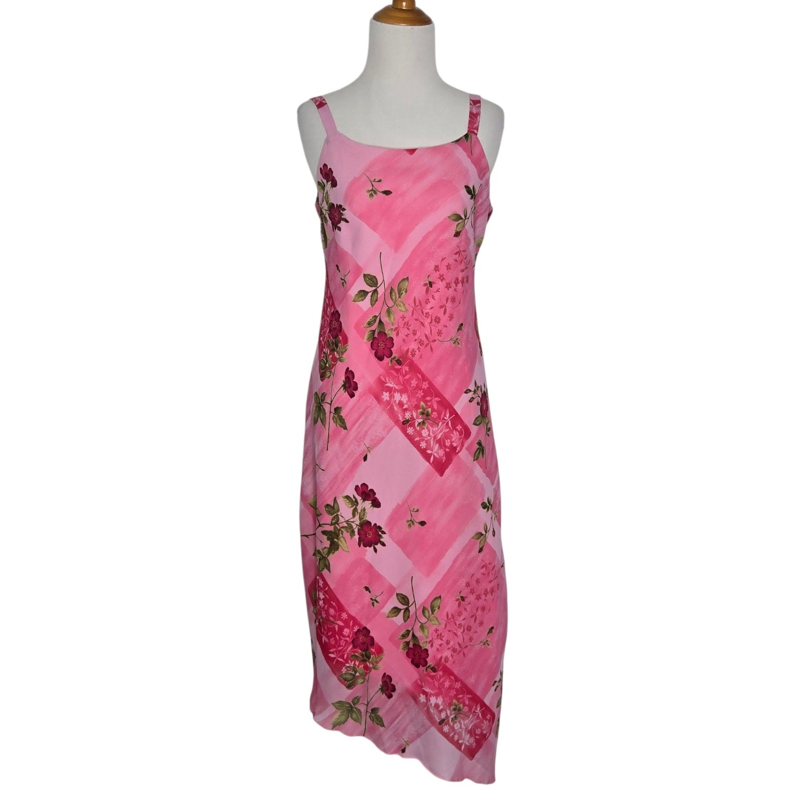 Vintage Y2K Fairy Floral Dress Pink Asymmetrical Slip Dress AGB Women Small