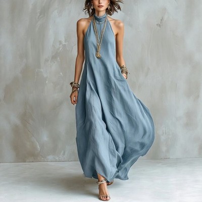 halter neck maxi dress beach Elegant Halter Neck Beach Maxi Dress