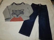 Baby Boden Boys 2-3 Years FOX French Terry Top and Jumping Beans Jeans OUTFIT