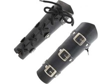 Medieval Warrior Arm Pair Guard Armor Faux Black Leather Knight Battle - ADULT