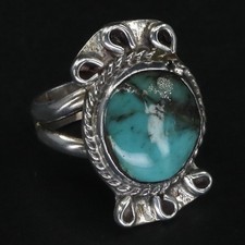 VTG Sterling Silver NAVAJO Braided Turquoise Filigree Statement Ring Size 5 - 7g