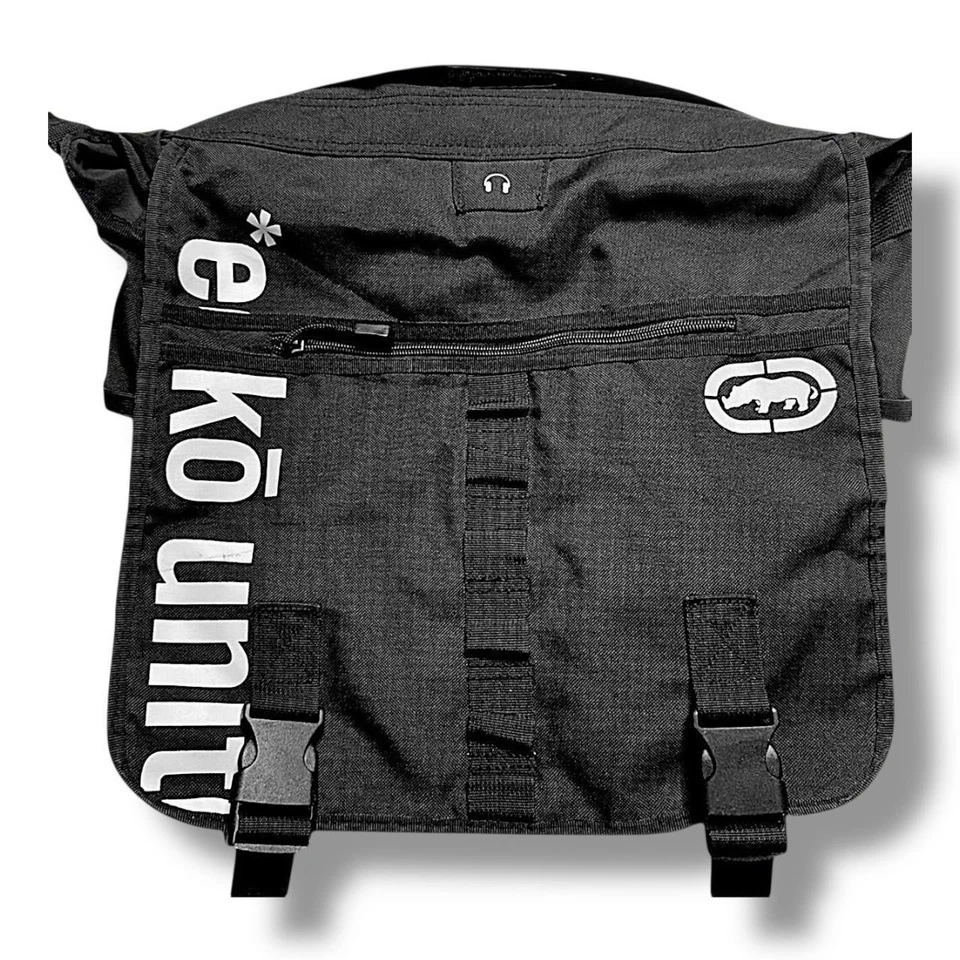 Ecko black white strap messenger laptop bag Y2K Foto 2 de 3