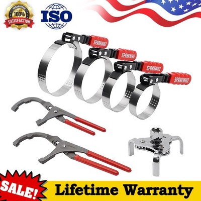 SPARKWHIZ 9'' & 12'' Adjustable Oil Filter Pliers & 4 Size Wrench Removal Tool Set