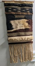 Vtg Hand Woven Wall Tapestry Fringe 25" Neutral Colors Tribal