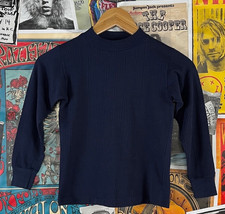 Vintage Boys 60s 70s Navy Blue Ribbed Knit Donmoor Mock Neck Shirt Kids