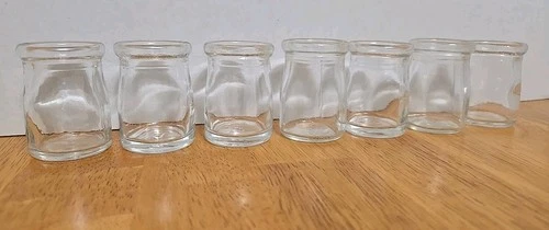 Set Of 7 Cream Bottles Individual 1.5 Inch Clear Glass Creamers Unmatched