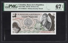 Colombia 20 Pesos Oro 1-1-1982 P409d Uncirculated Grade 67