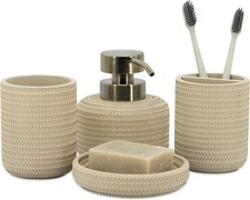 ZCCZ Beige Bathroom Accessories Set 4 Pcs - Toothbrush Holder, Soap Dispenser...