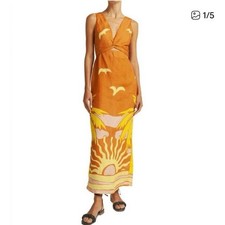 Anthropologie Cala De La Cruz NWT 100%Linen Orange Simone Maxi Dress Size Medium