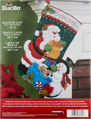 Bucilla Santa's List Christmas Stocking Felt Applique Kit, 86360 18-Inch