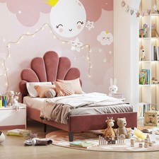 Polsterbett 90x200 cm Kinderbett Einzelbett mit Kopfteil Blumenform Bett Mädchen