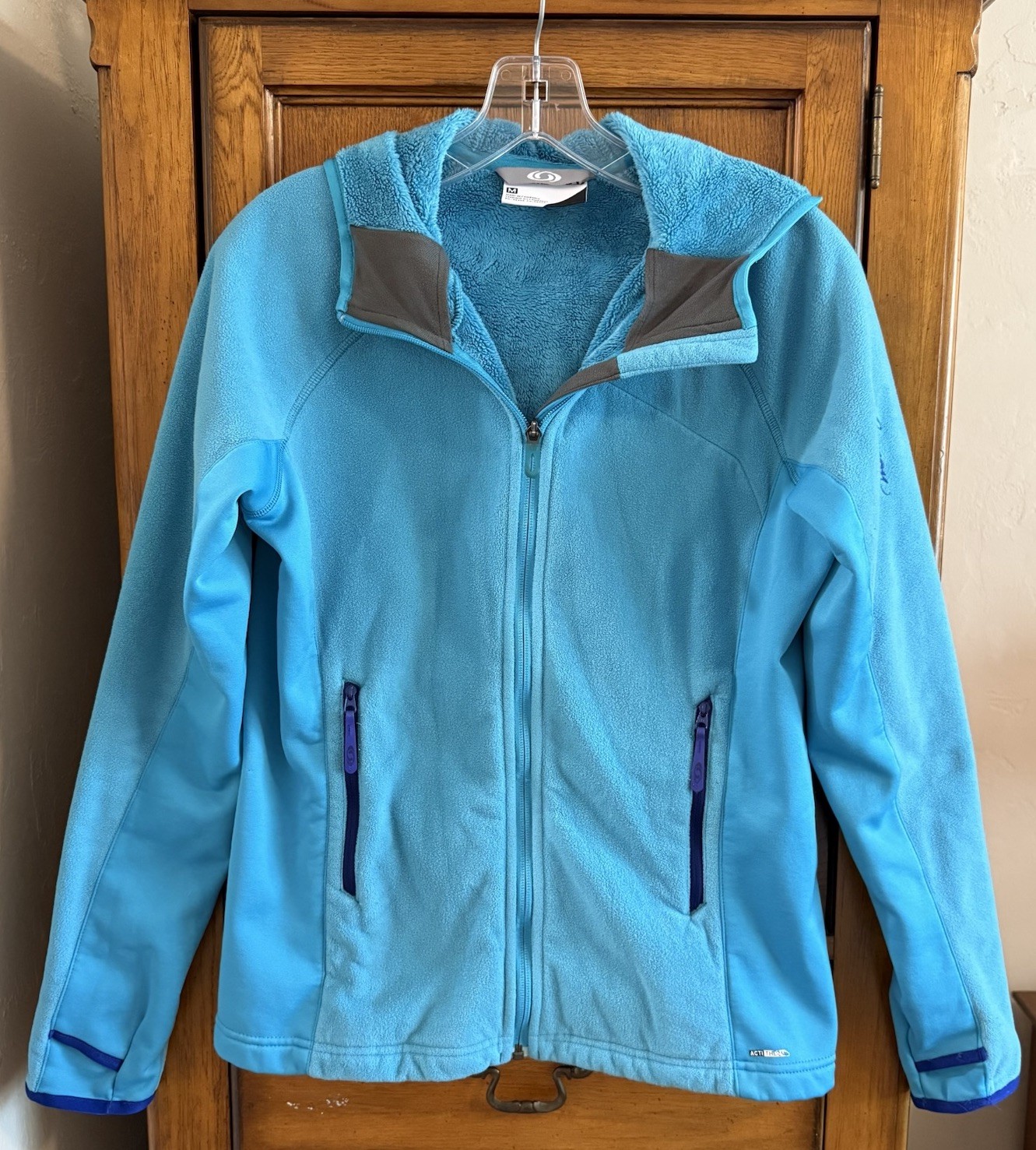 Salomon Giacca Pile Donna Media Blu Teal Acti Termica Tasche con Cappuccio