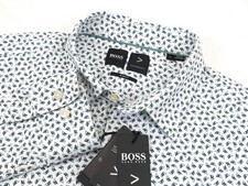 Hugo Boss Slim Fit Shirt Performance Mens LG White Geometric Stretch Smart Dry