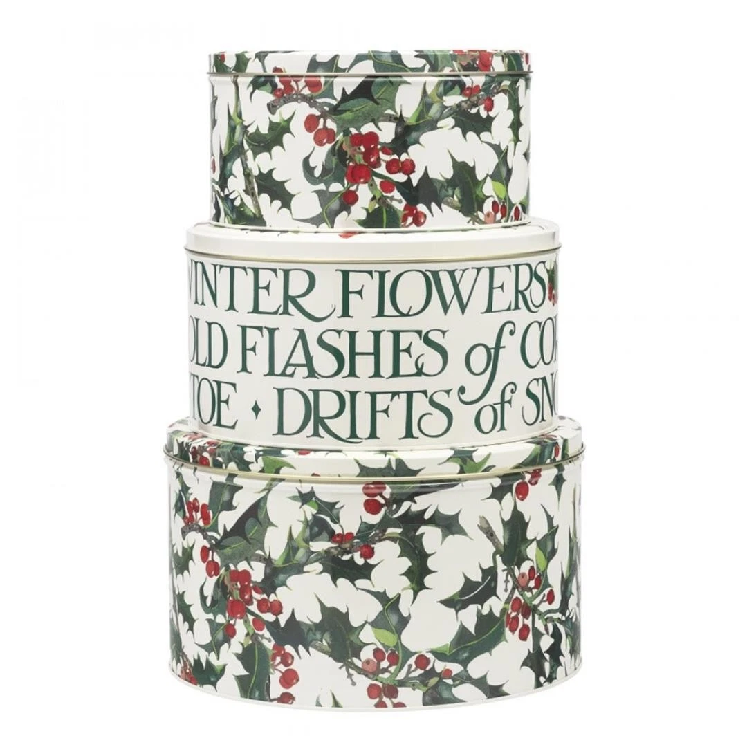 Emma Bridgewater Cake Tins Festive Holly Bush Round Bakeware Set of 3 Containers