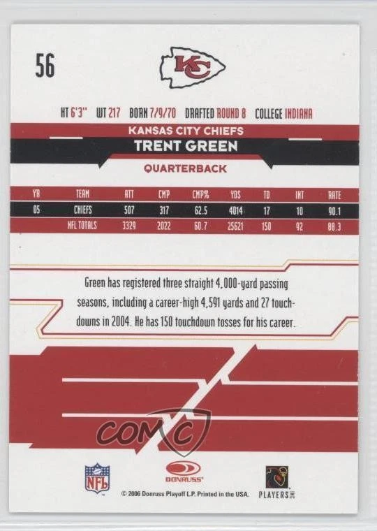 2006 Leaf Rookies & Stars Longevity Emerald /49 Trent Green #56 - Image 2 of 2