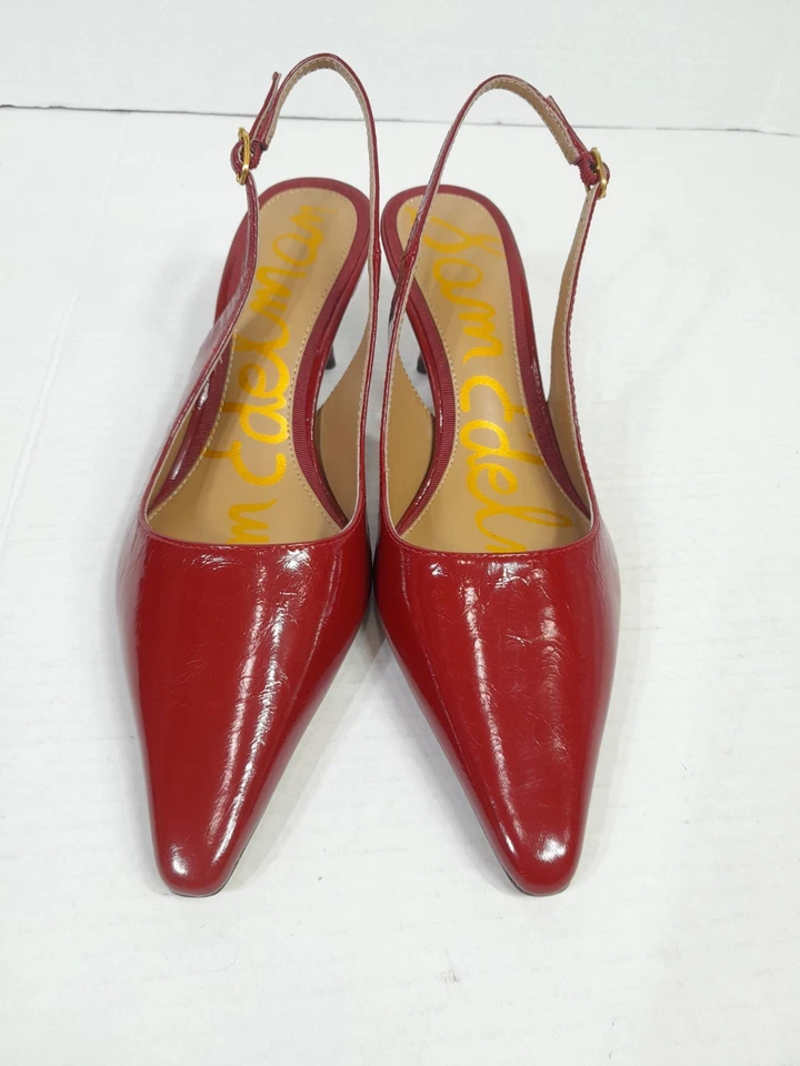 Sam Edelman Red Patent Leather Bianka Slingback Pumps Kitten Heel Sz 6.5  - Image 3 of 4