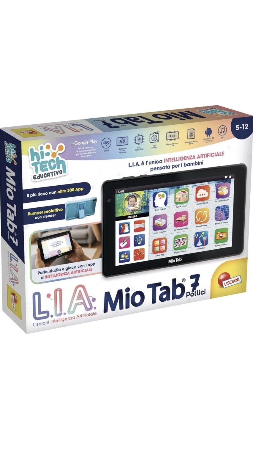 Lisciani Tablet 7" HI TECH Mio Tab L.I.A. WiFi Black e Blue ( 32GB Ram 5-12 Anni foto 2