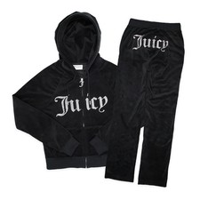 Juicy Couture Trainingsanzug Tracksuit Schwarz Silber Velours Samt