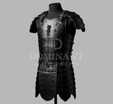 Dark Knight Leather Armor Set – Custom Black LARP Battle Gear with Shoulder Guar