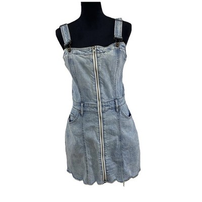 Pistola Nina Denim Overall Dress In El Segundo Blue, Y2K, Zip Front, Mini