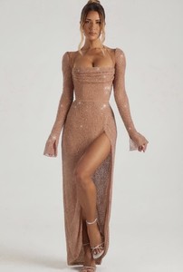knee length dresses for ladies Rent Oh Polly Monte Carlo - Embellished Maxi Dress in Pink/Purple Ombré