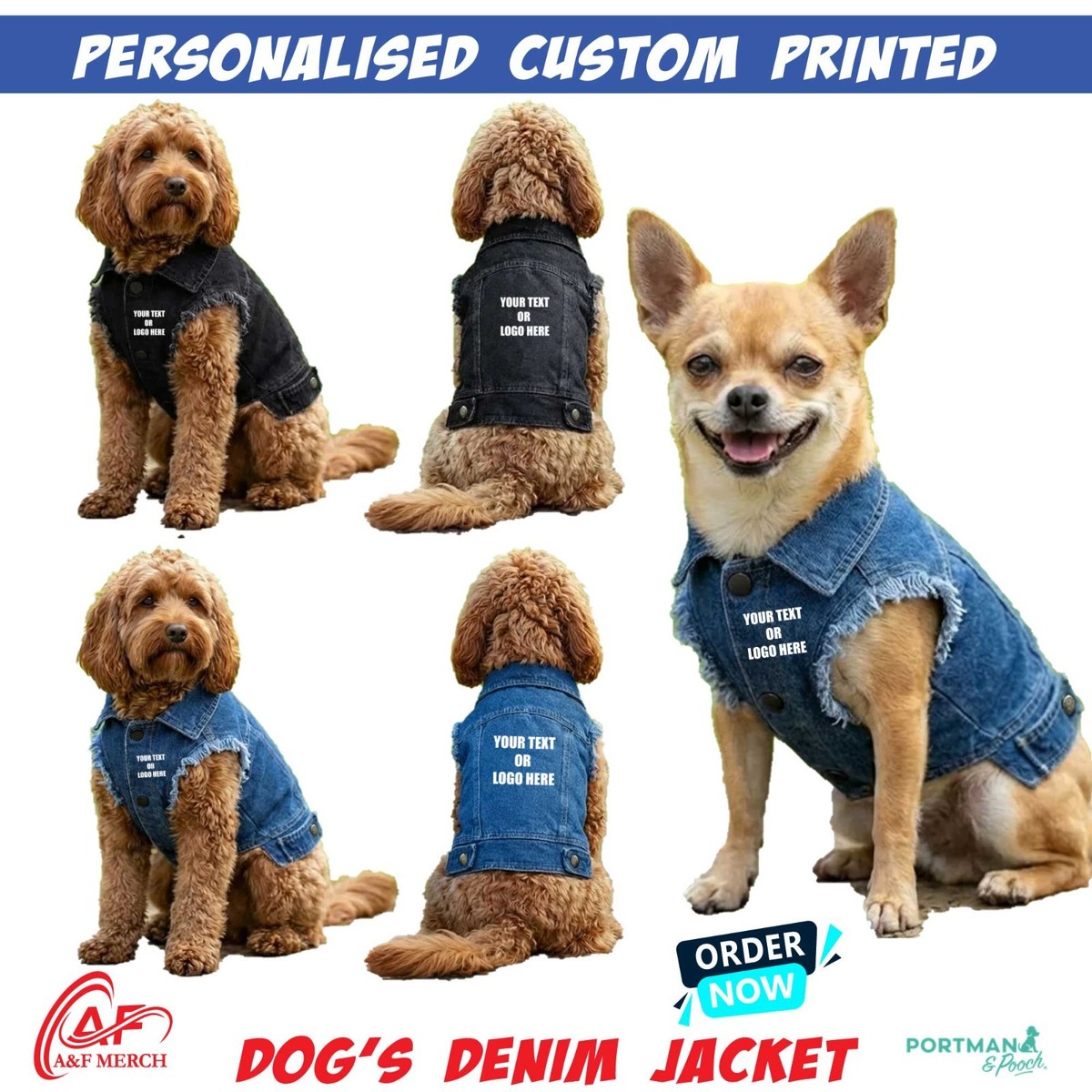 Portman & Pooch Chaqueta Vaquera Para Perro Personalizada Unisex Negro Indigo