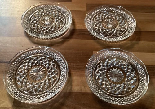 Vintage Anchor Hocking Wexford Diamond Bread & Butter Plates 6" Set Of 4
