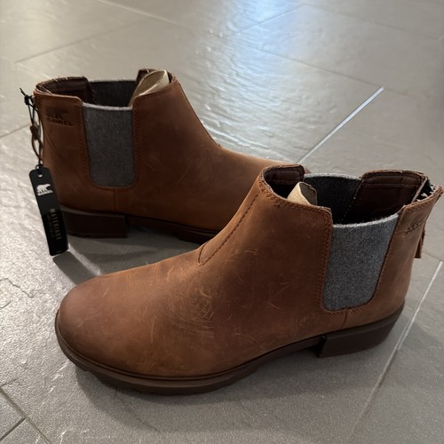 Sorel Womens Emelie II Chelsea Leather Boots Brown Amber Waterproof Size 9
