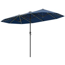 13 FT Large Patio Umbrella w/ LED Solar Lights Crank Handle 12 Heavy-Duty Ribs