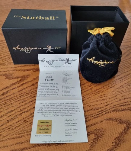 Bob Feller signed MLB Baseball inscribed with 16-Stats!  Reggie Jackson.com Cert