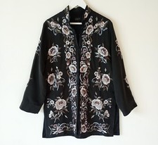 East 16 Kimono Silk Embroidered Jacket Oriental Black Floral Chinese