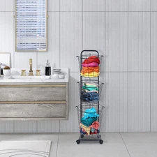 Laundry Cart with Clothes Hamper, Rolling Laundry Butler Removable Wire Baskets