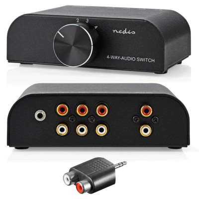 4 Port Cinch Umschalter Verteiler - Audio RCA Chinch Schalter - 4 x IN - 1 x OUT