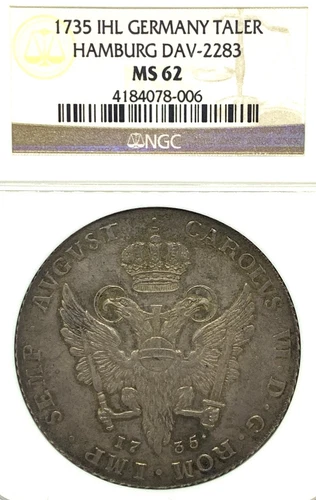 German States Hamburg 1735 Taler Coin Thaler NGC MS 62 VZ/F.STG UNC RARE D 2283