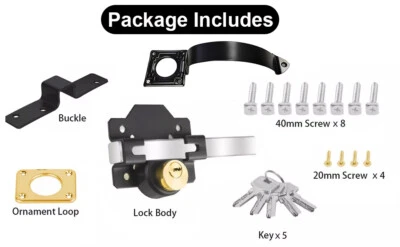 50mm/70mm Double Sided Gate Lock with Handle, 5 Keys Garden Long Throw Lock Door