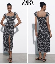 ZARA WOMAN NWT SS23 NAVY/ WHITE EMBROIDERED MIDI DRESS SIZE L 4387/083