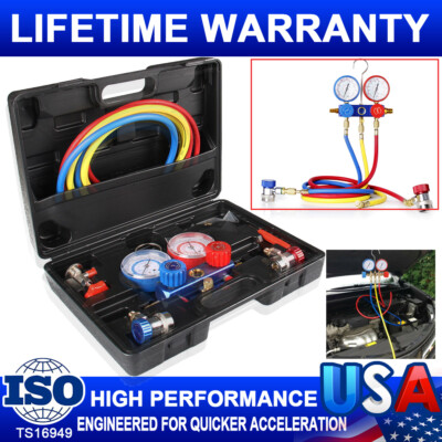 Air AC Manifold Gauge Set Brass HVAC A/C Cooling System Pressure Tester 5FT Hose