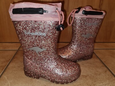Wellies KangaRoos Size 24 Rain Boots Girls Pink Silver Glitter Lined