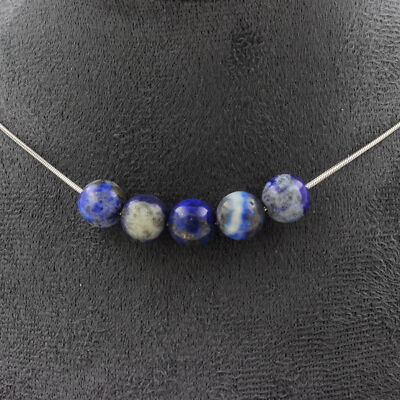 Collier Perle Lapis Lazuli Qualité 5A 8mm - Chaîne Fine, Véritable Pierre Pakistan