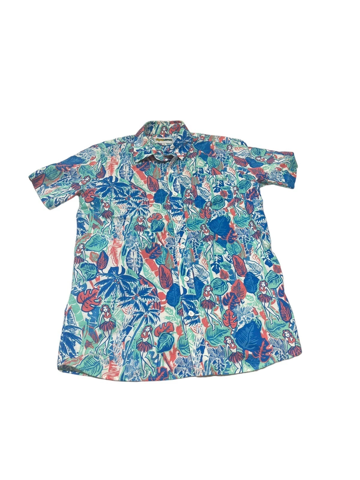 tipsyelves Men's Short Sleeve Button Front Hula Girl Tropical Shirt Size Small