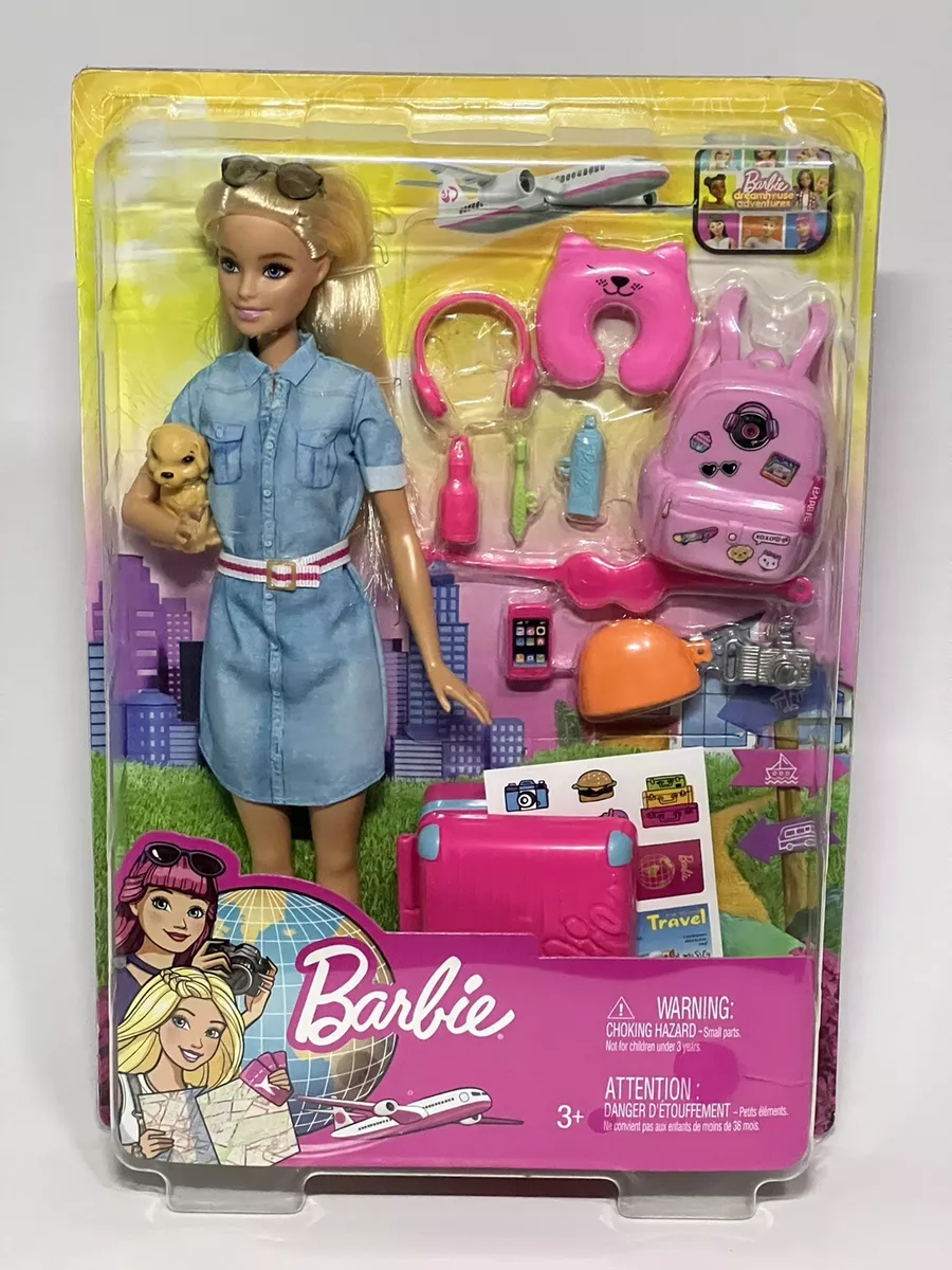 New Barbie travel doll playsets with suitcase, puppy and