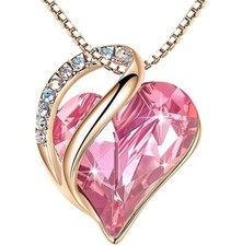 Rose Gold - Light Rose Pink Women's Infinity Crystal Heart Pendant CZ Stones